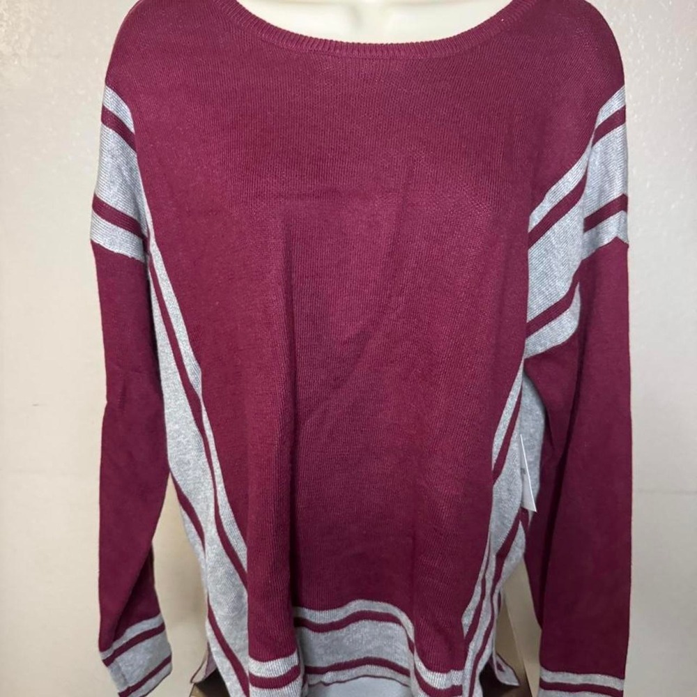 Burgundy and gray striped sweater